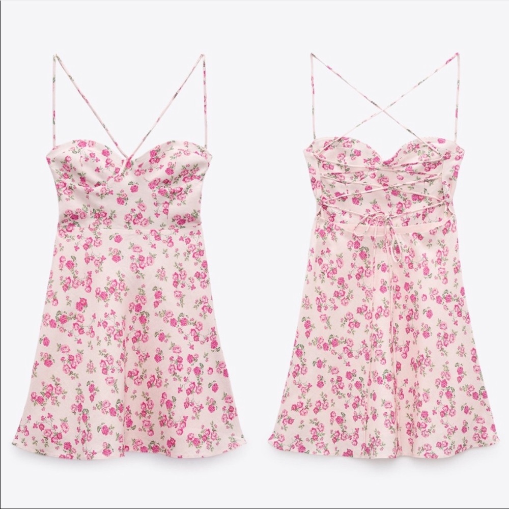 Zara floral pink dress